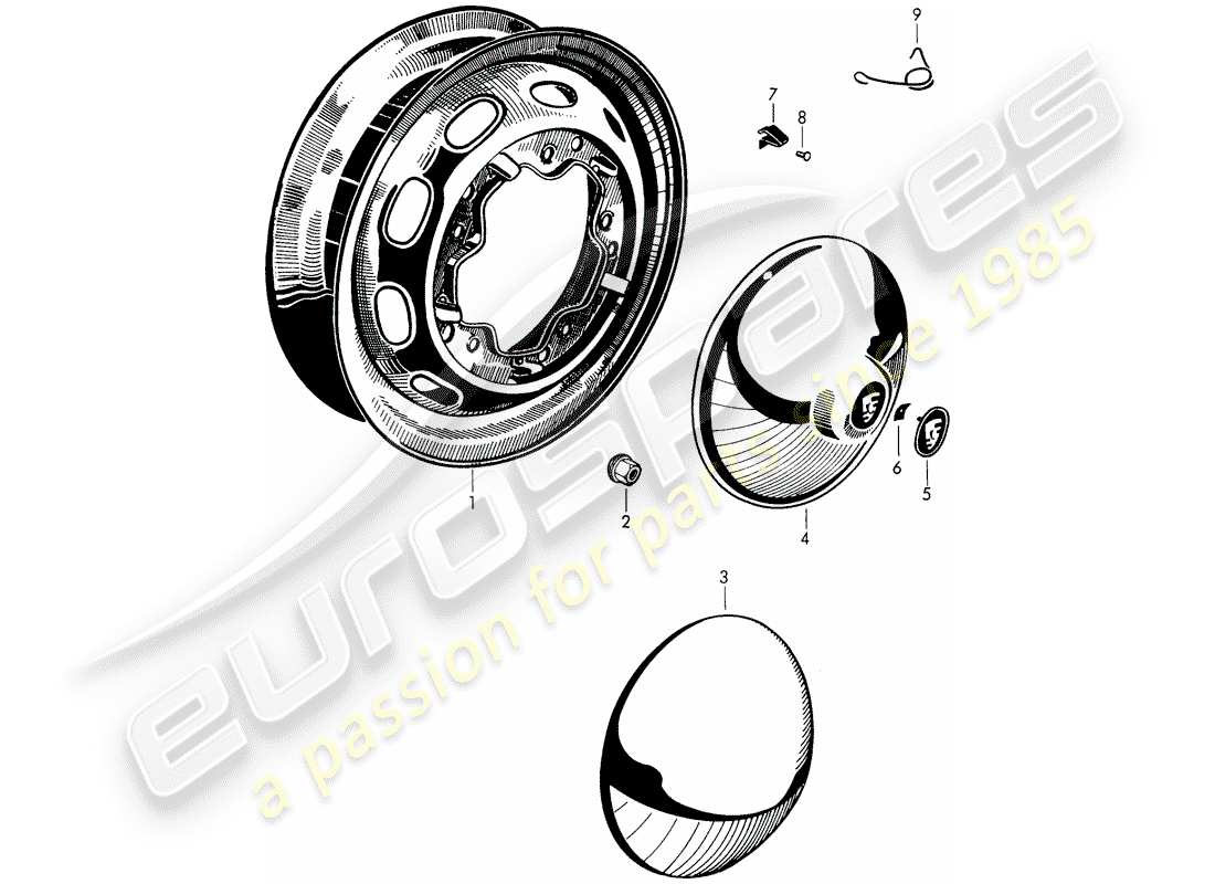 porsche 1965 (356b/356c) wheels part diagram