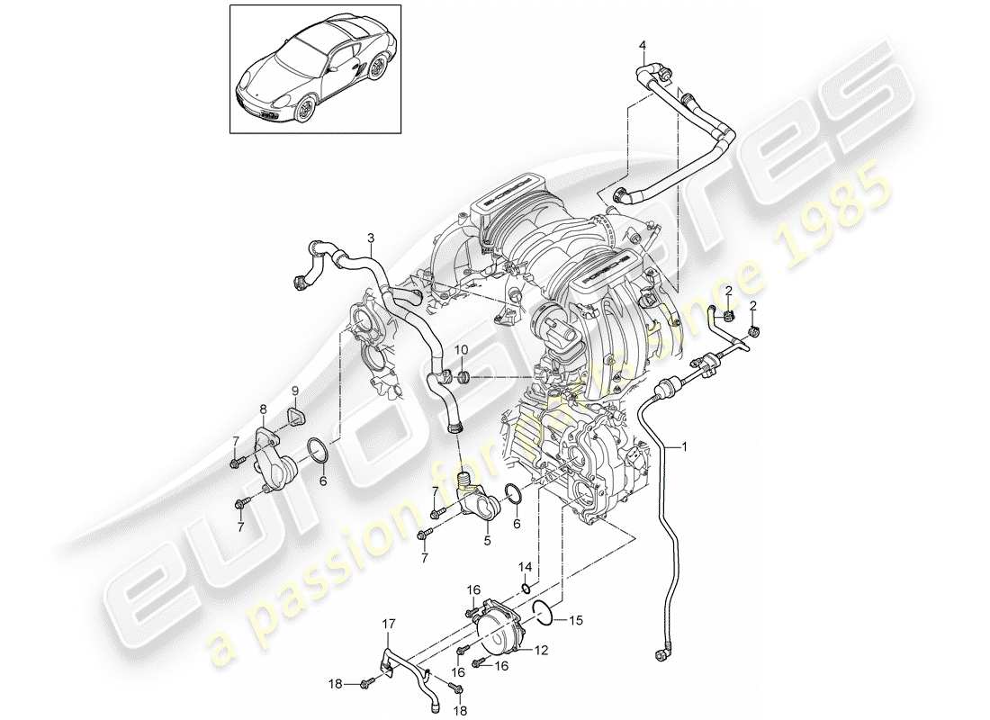 porsche 2012 (987 cayman) crankcase housing ventilation tank ventilation vacuum pump part diagram