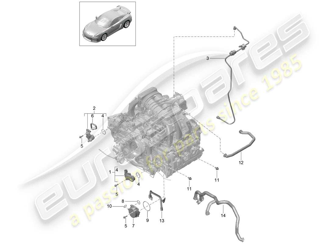 porsche 2016 (981 cayman gt4) crankcase housing oil separator tank ventilation vacuum pump part diagram