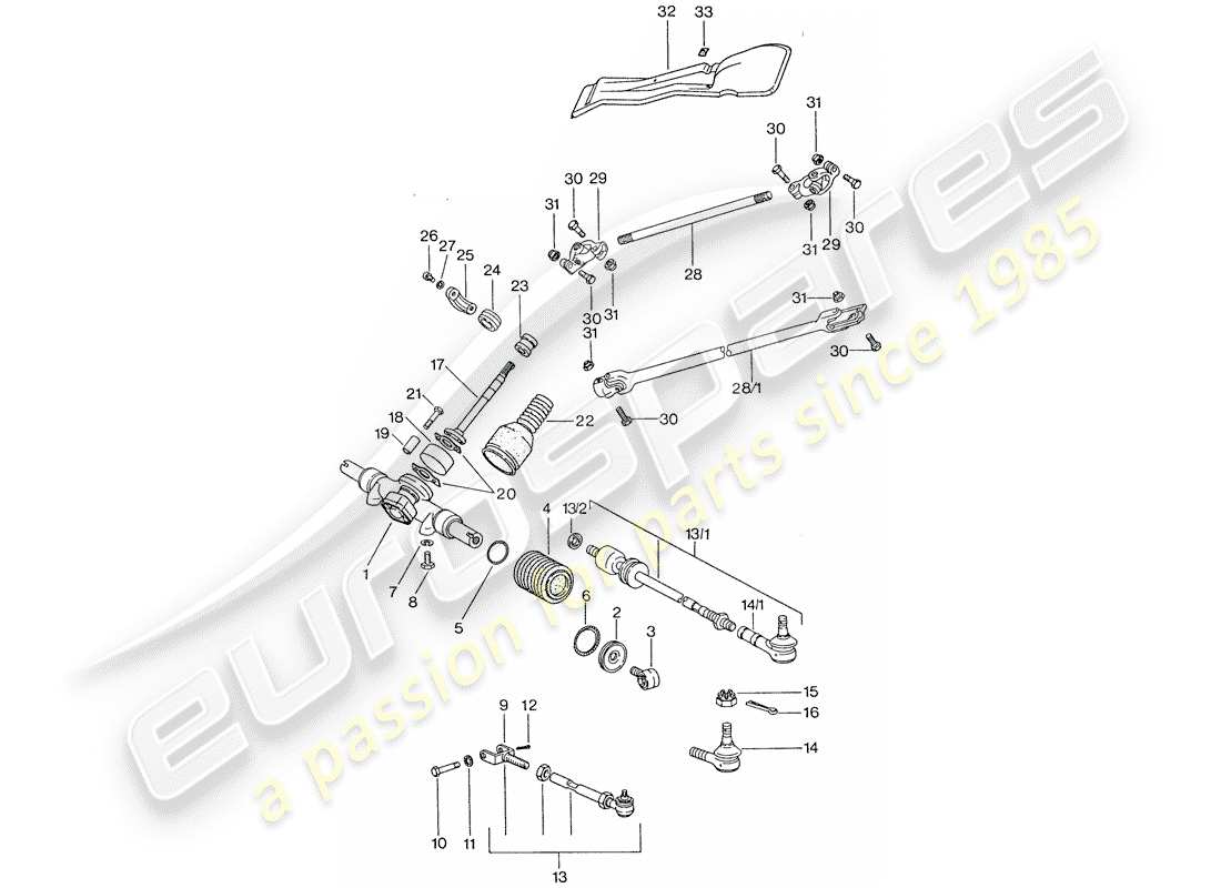 porsche 1975 (911) steering gear - steering linkage - steering track rod part diagram