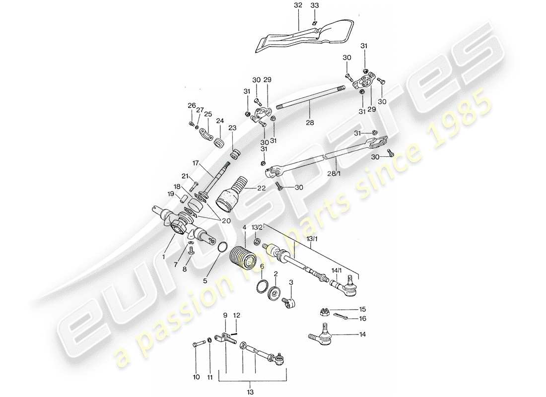 porsche 911 (1975) steering gear - steering linkage - steering track rod part diagram