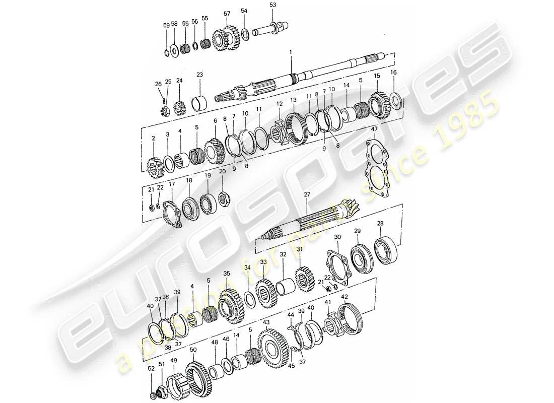 porsche 1976 (911) gears and shafts - 4-speed part diagram