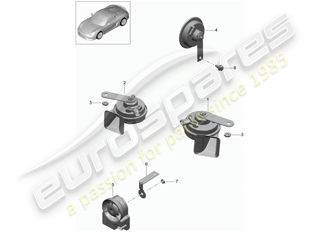 porsche 2016 (981 boxster spyder) fanfare signal horn alarm system parts diagram