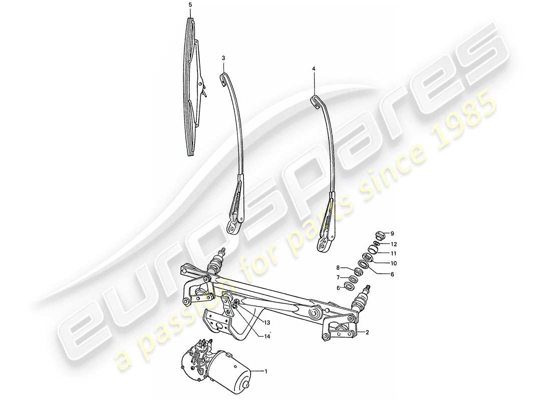 porsche 911 (1975) windscreen wiper system parts diagram