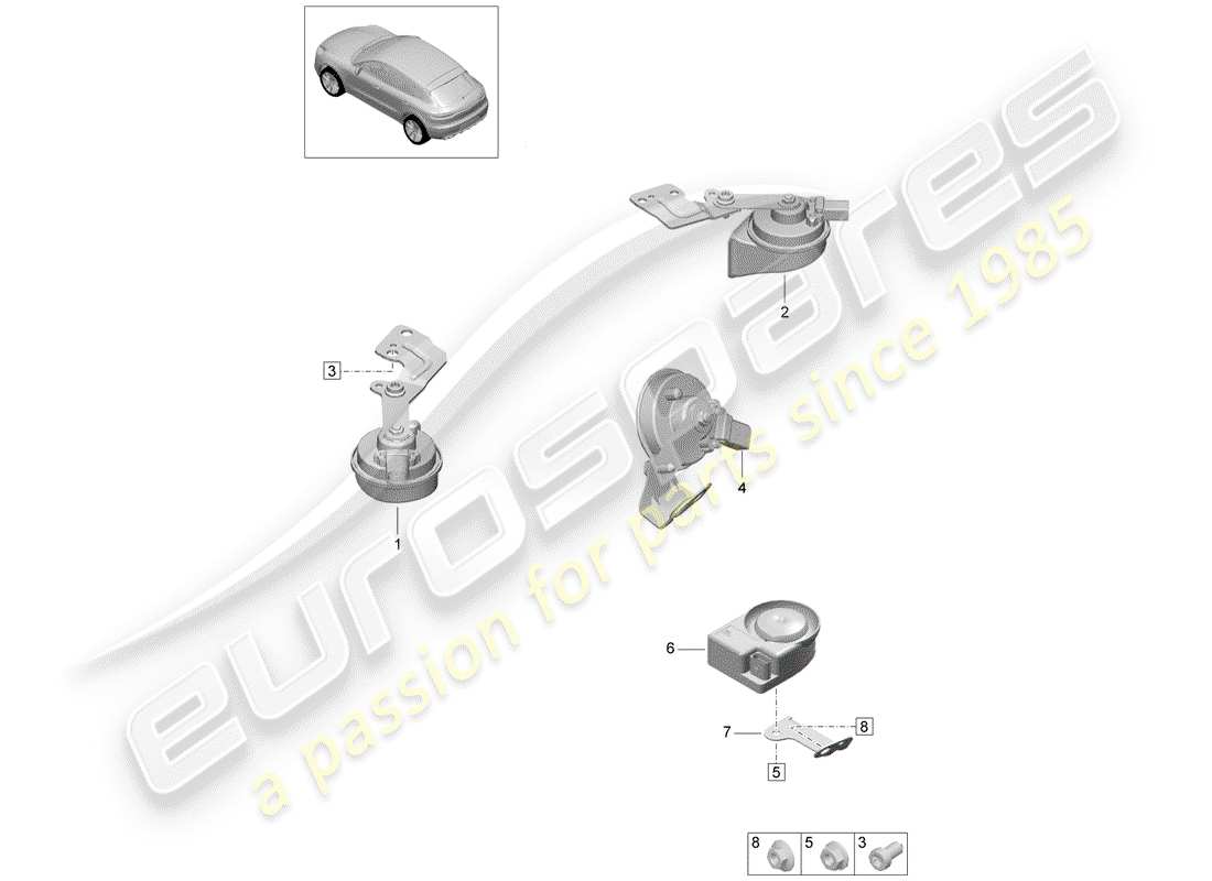 porsche 2019 (macan) fanfare signal horn electronic siren part diagram
