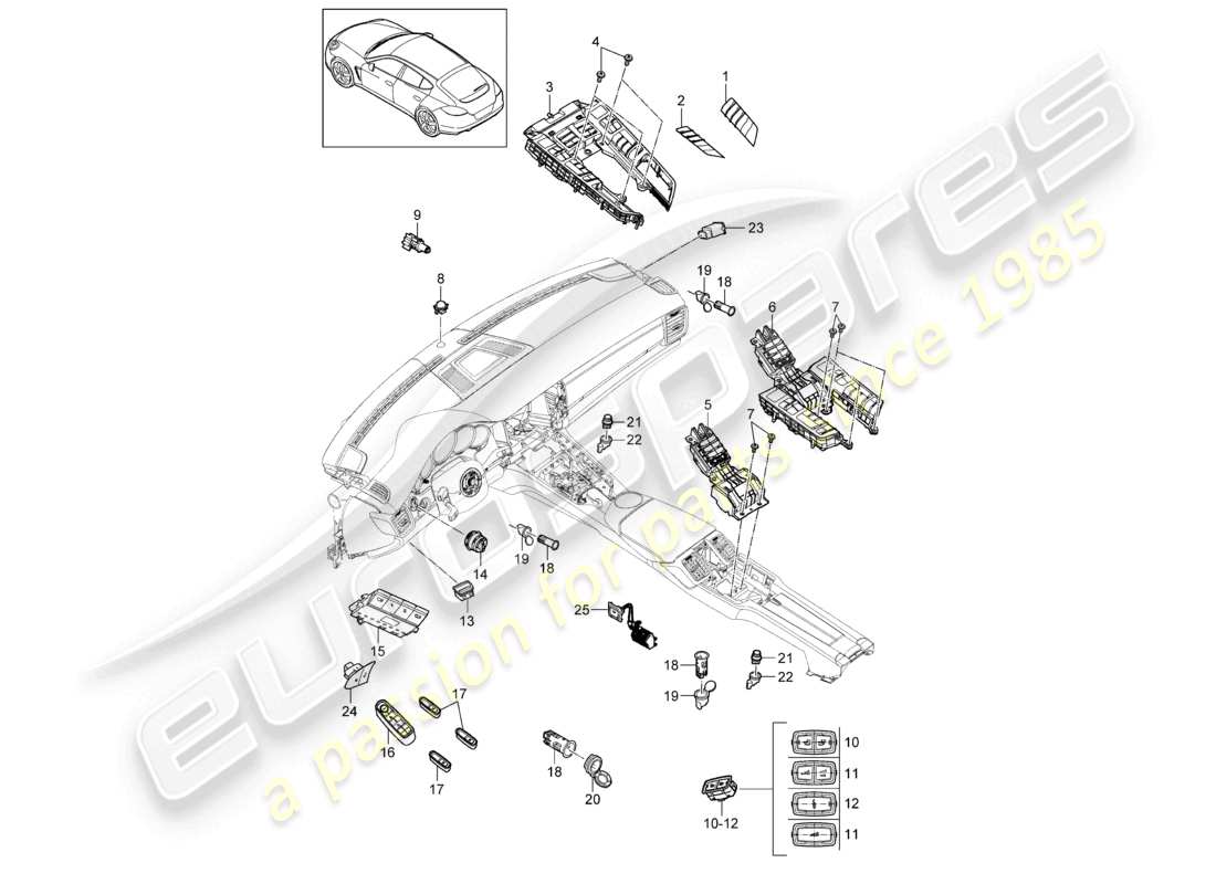 porsche 2016 (panamera 970) multiple switch control panel air conditioning control switch parts diagram