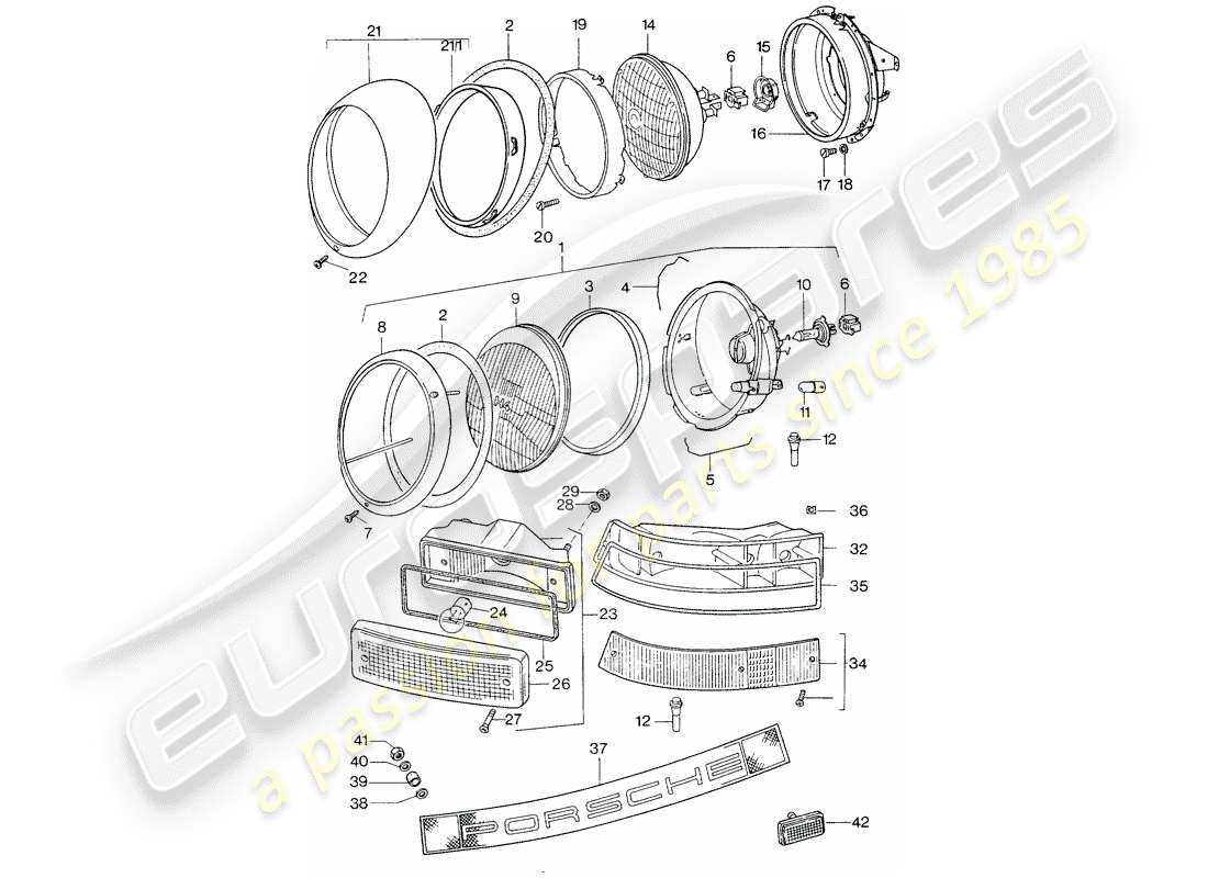 porsche 1976 (911) headlamp - lighting part diagram