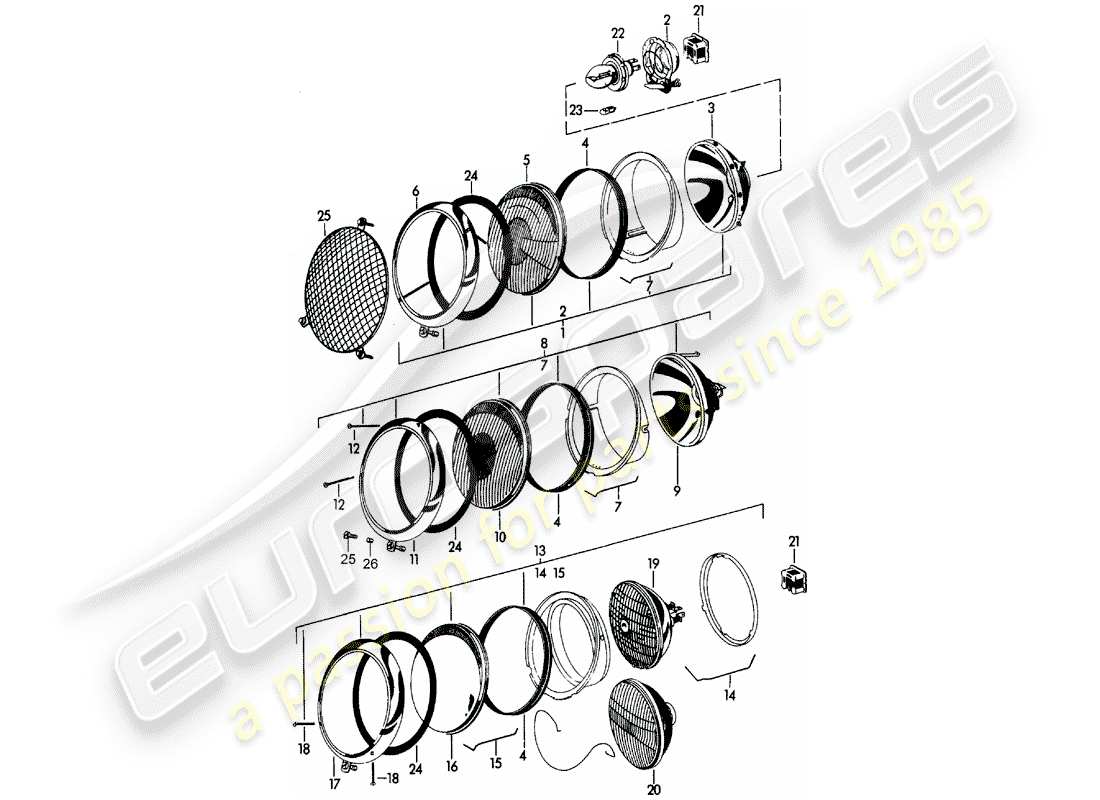 porsche 1963 (356b/356c) headlamp part diagram