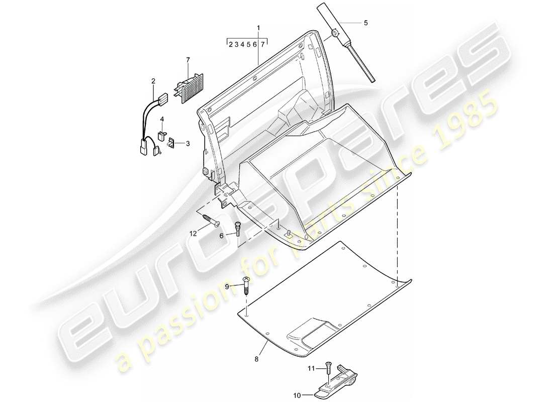 porsche 2000 (986 boxster) glove box d - mj 2003>> parts diagram