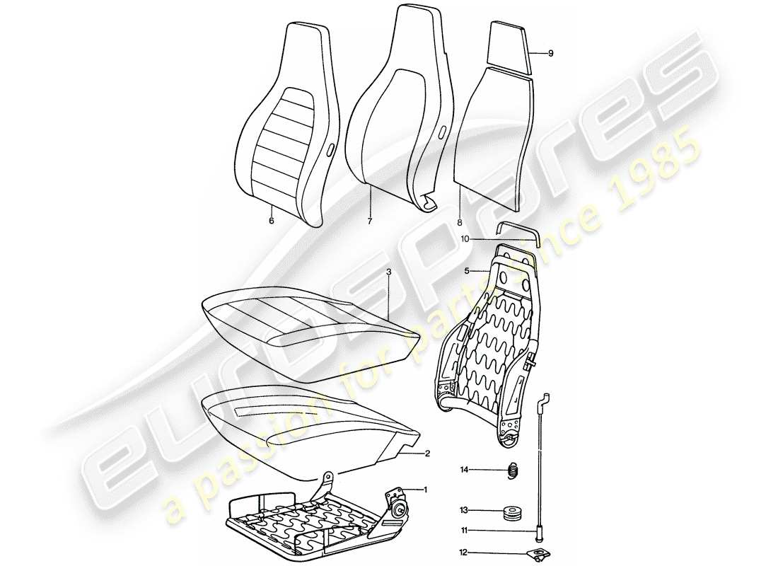 porsche 1976 (911) front seat - single parts part diagram