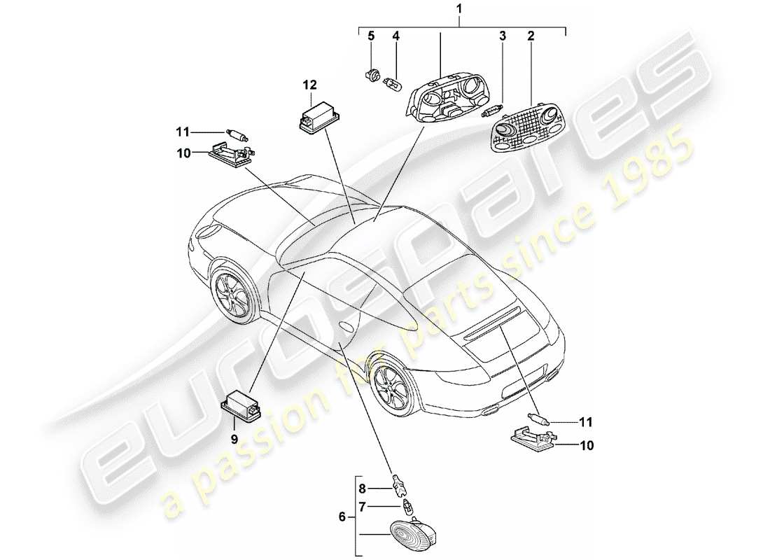 porsche 2005 (997-1) interior lighting parts diagram