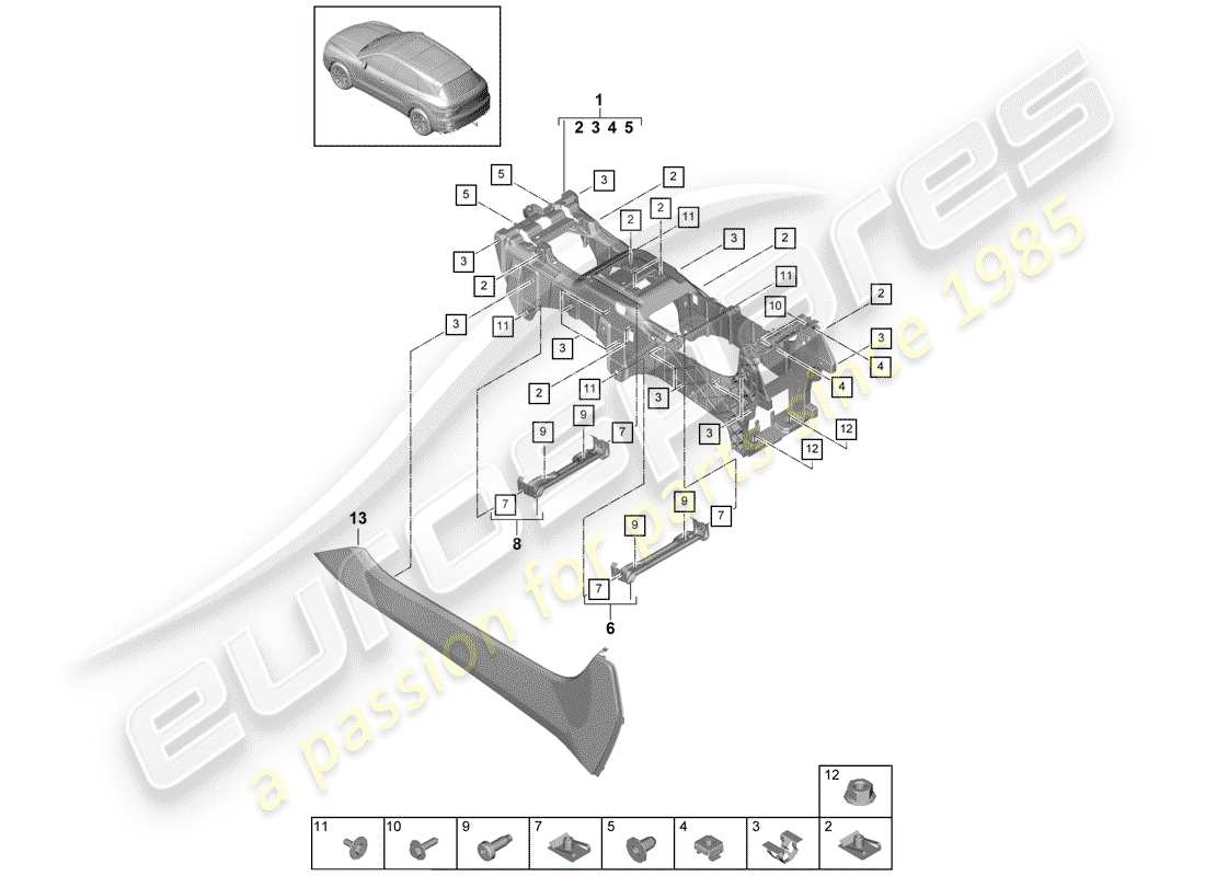 porsche 2020 (cayenne e3 9ya/9yb) centre console lower part diagram
