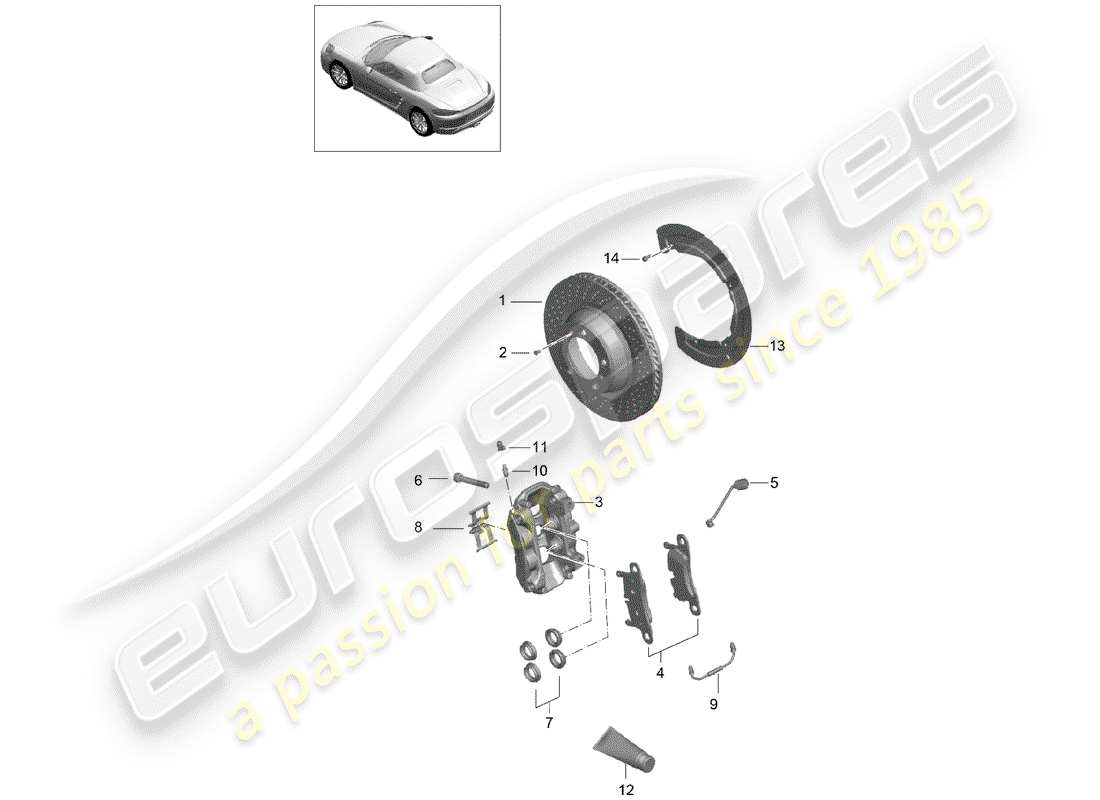 porsche 2018 (718 boxster) disc brake rear axle ------------------------------ parts diagram