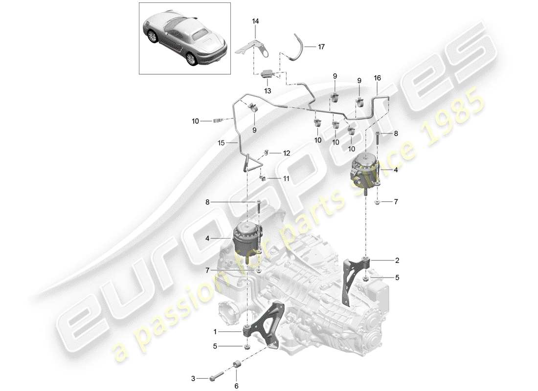 porsche 2018 (718 boxster) gearbox securing parts parts diagram