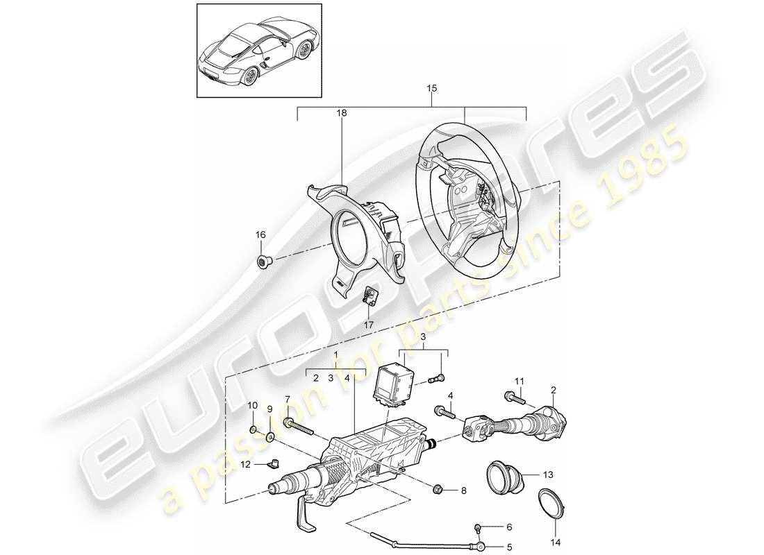 porsche 2012 (987 cayman) steering protective pipe intermediate steering shaft steering wheel part diagram