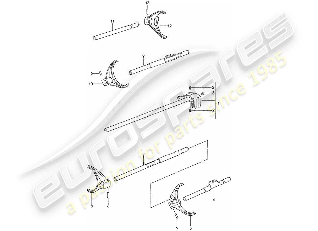 porsche 1988 (959) shift rods - shift forks parts diagram