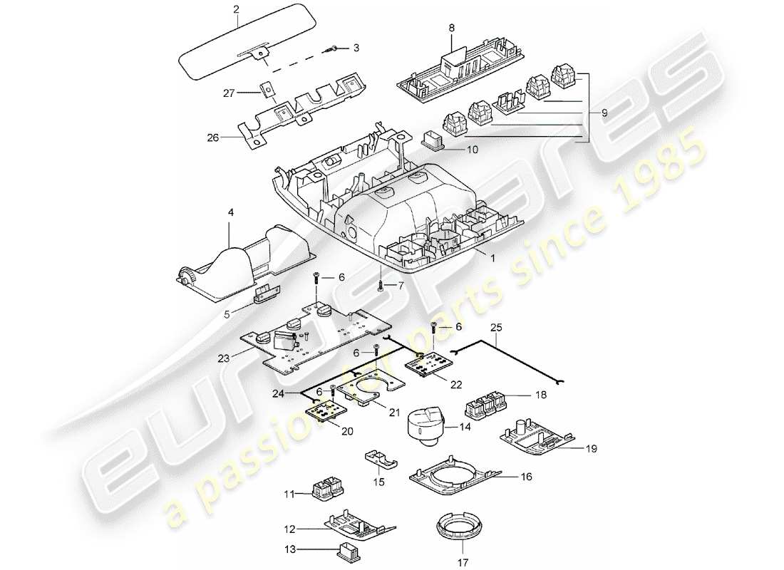 porsche 2005 (cayenne e1 9pa) console roof part diagram
