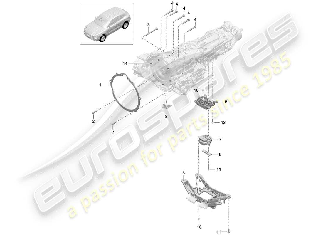 porsche 2016 (macan) mounting parts for engine and transmission transmission carrier part diagram