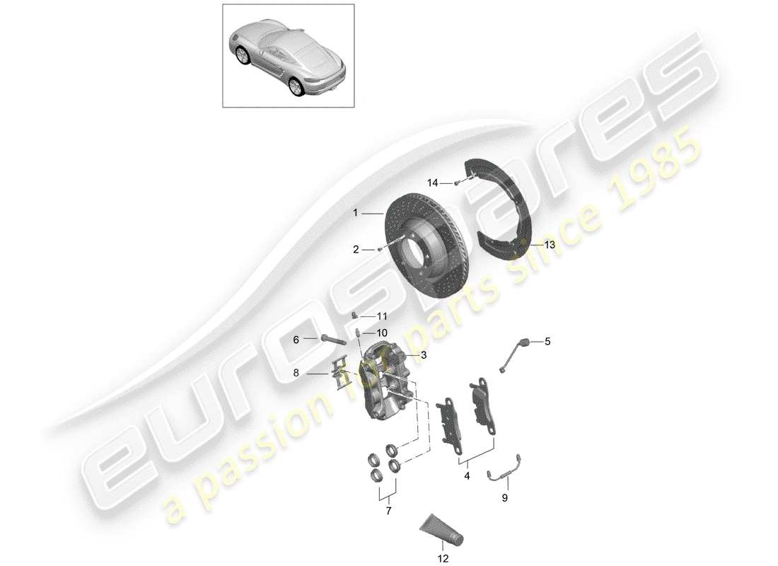 porsche 718 cayman (2017) disc brakes parts diagram