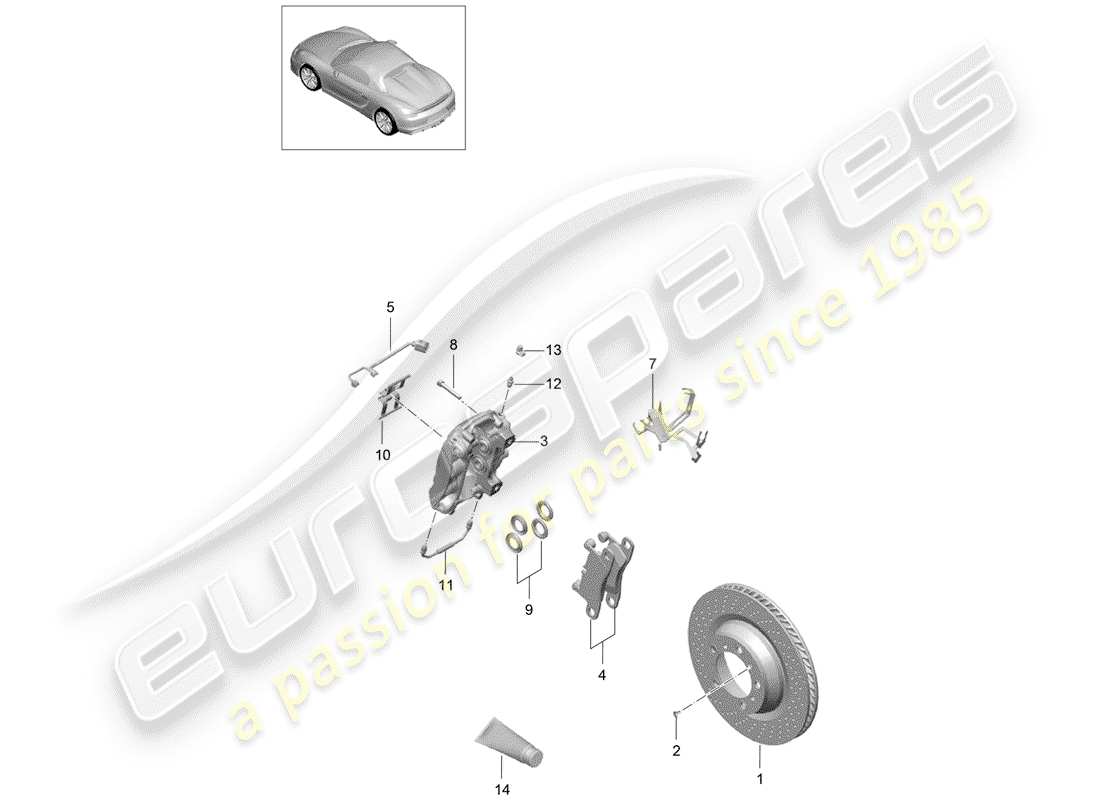 porsche 2016 (981 boxster spyder) disc brake rear axle parts diagram