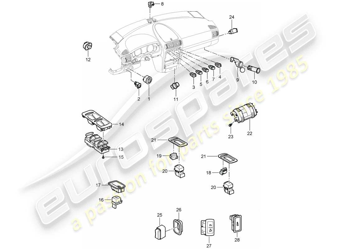 porsche 2007 (cayenne e1 9pa) switch part diagram