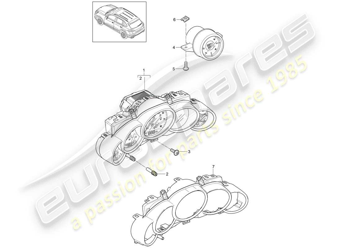 porsche 2017 (cayenne e2 92a) combi-instrument dial coloured d - mj 2015>>- mj 2016 part diagram