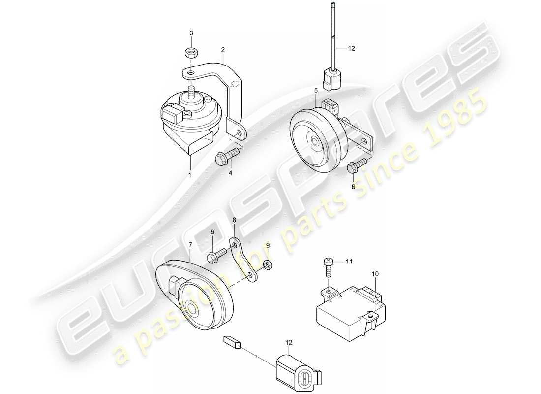 porsche 2008 (cayenne e1 9pa) fanfare signal horn alarm horn part diagram