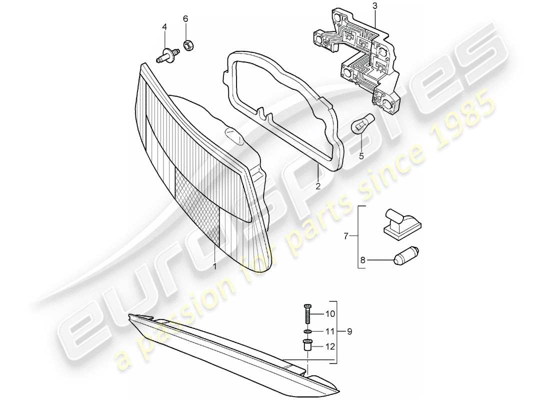 porsche 2007 (987 boxster) rear light licence plate light additional brake light parts diagram