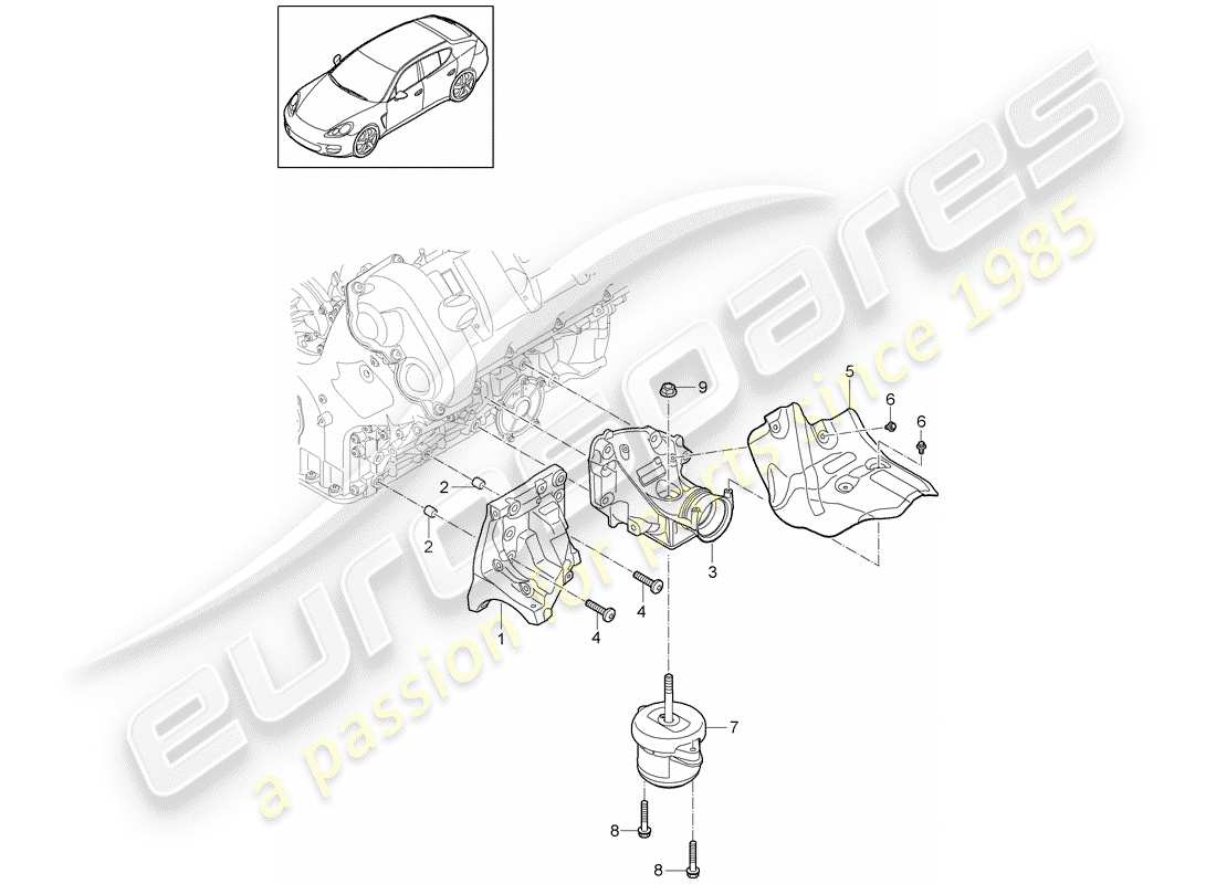 porsche 2010 (panamera 970) engine lifting tackle console for engine mounting engine mounting part diagram