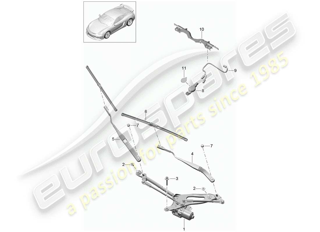 porsche 2016 (981 cayman gt4) windscreen wiper system, compl rain sensor part diagram
