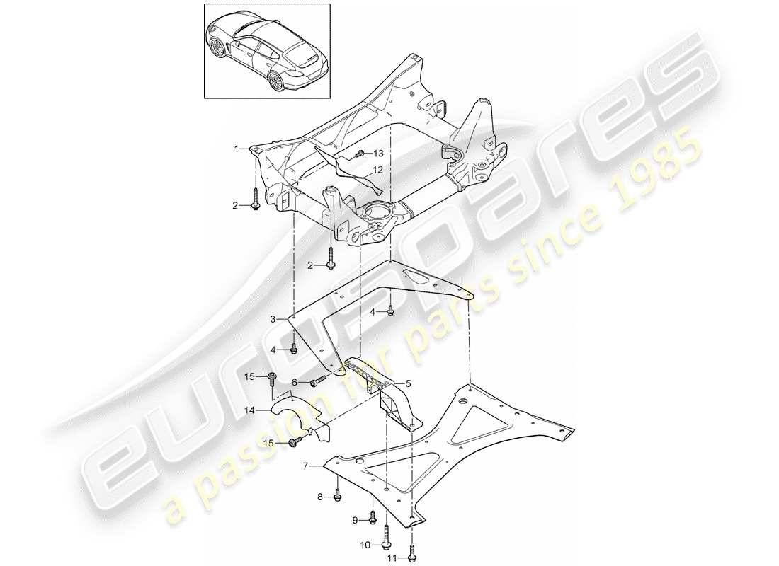 porsche 2010 (panamera 970) support frame cross member guard plate part diagram