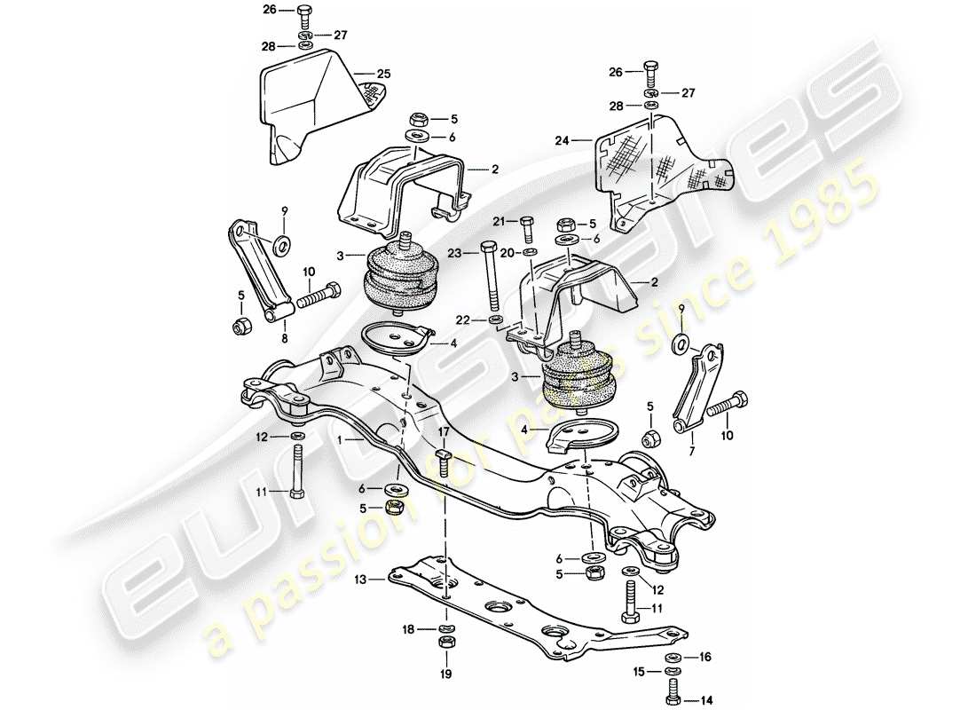 porsche 928 (1985) engine suspension part diagram