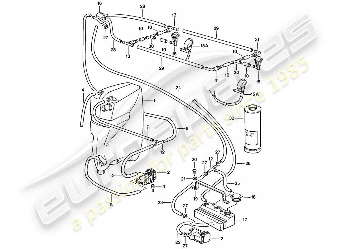 porsche 1985 (928) windshield washer unit parts diagram