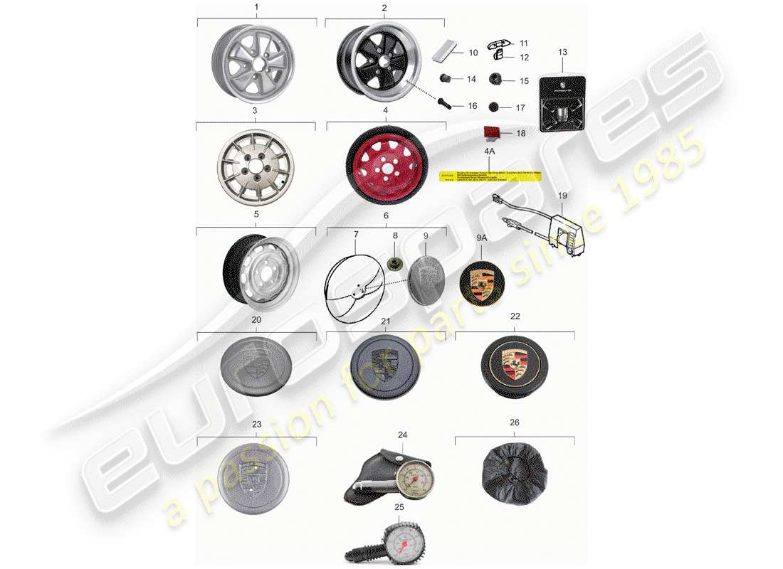 porsche 1971 (911) wheels part diagram