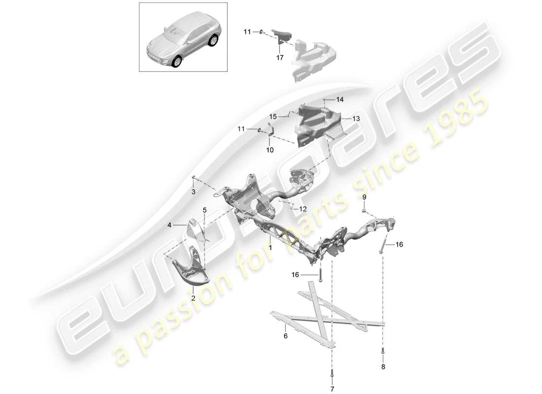 porsche 2016 (macan) support frame cross member guard plate part diagram