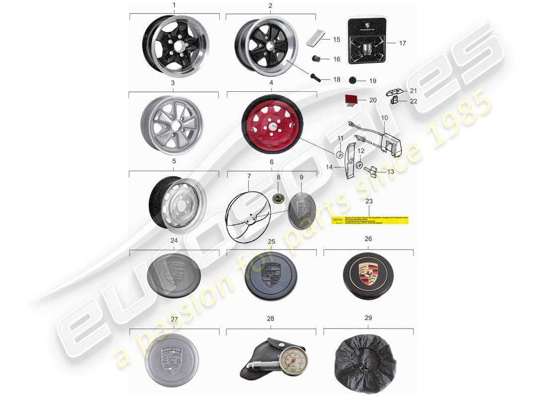 porsche 1974 (911) wheels part diagram
