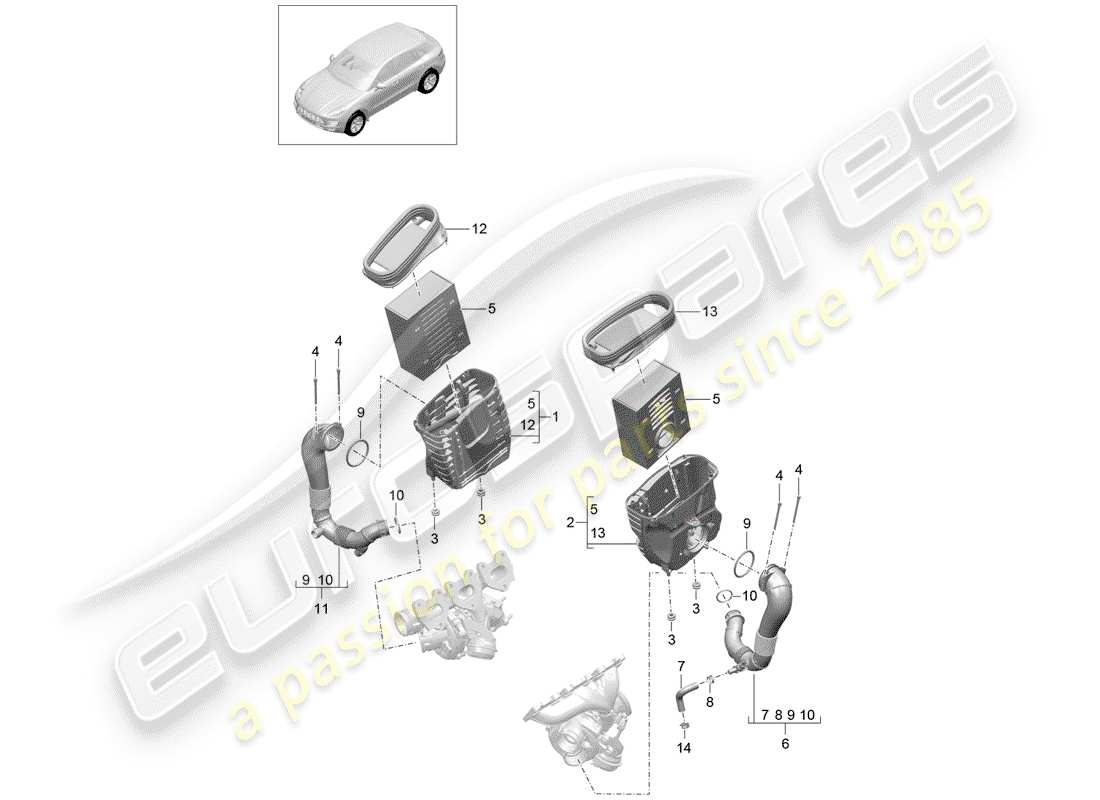 porsche macan (2015) air cleaner with connecting parts diagram