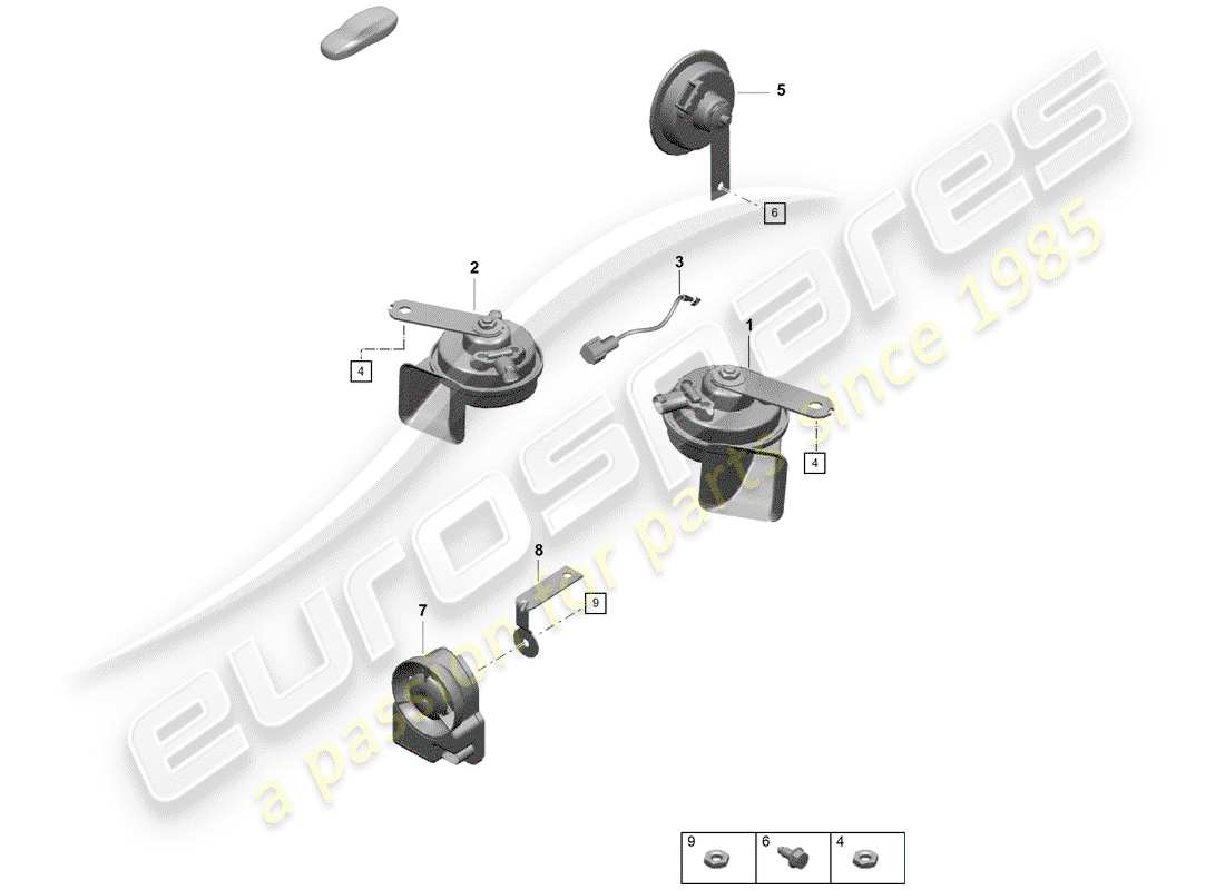 porsche 2020 (718 boxster spyder) fanfare signal horn alarm system parts diagram