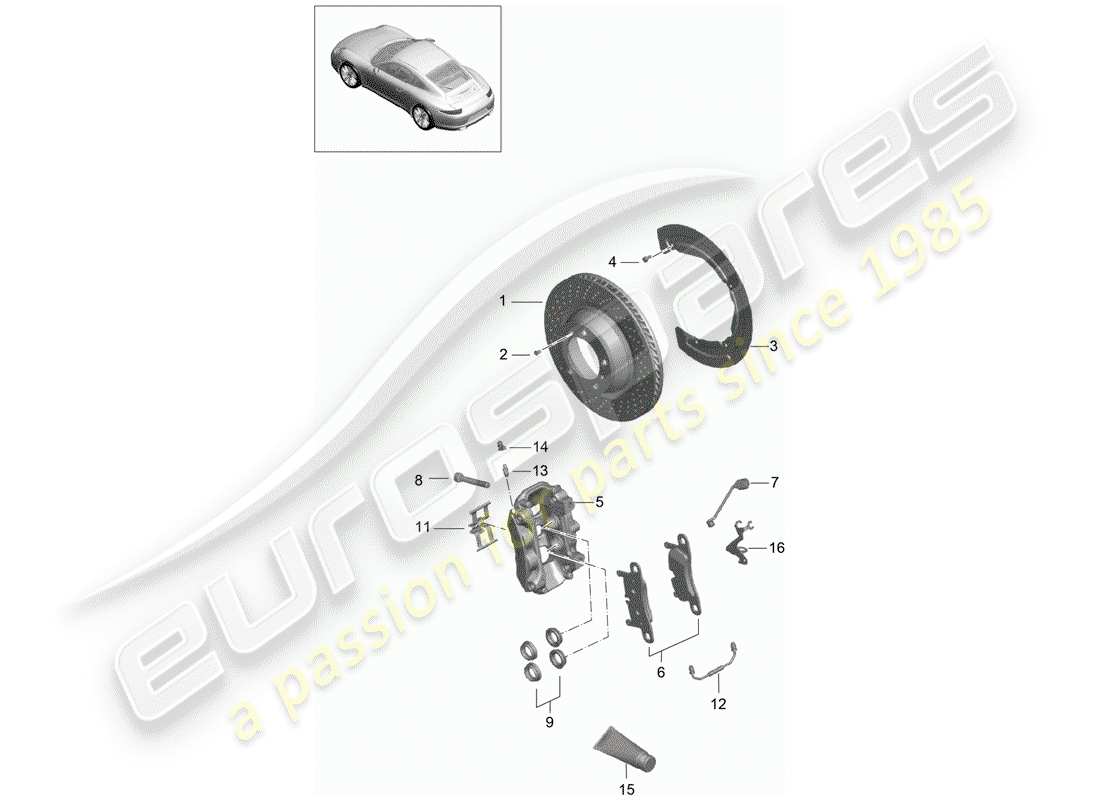 porsche 2016 (991-1) disc brake rear axle parts diagram