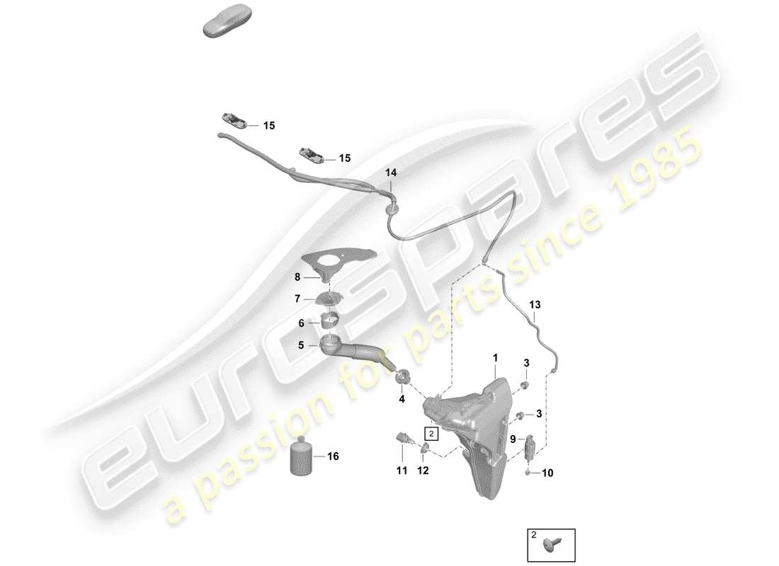 porsche 2019 (718 boxster spyder) windscreen washer system part diagram