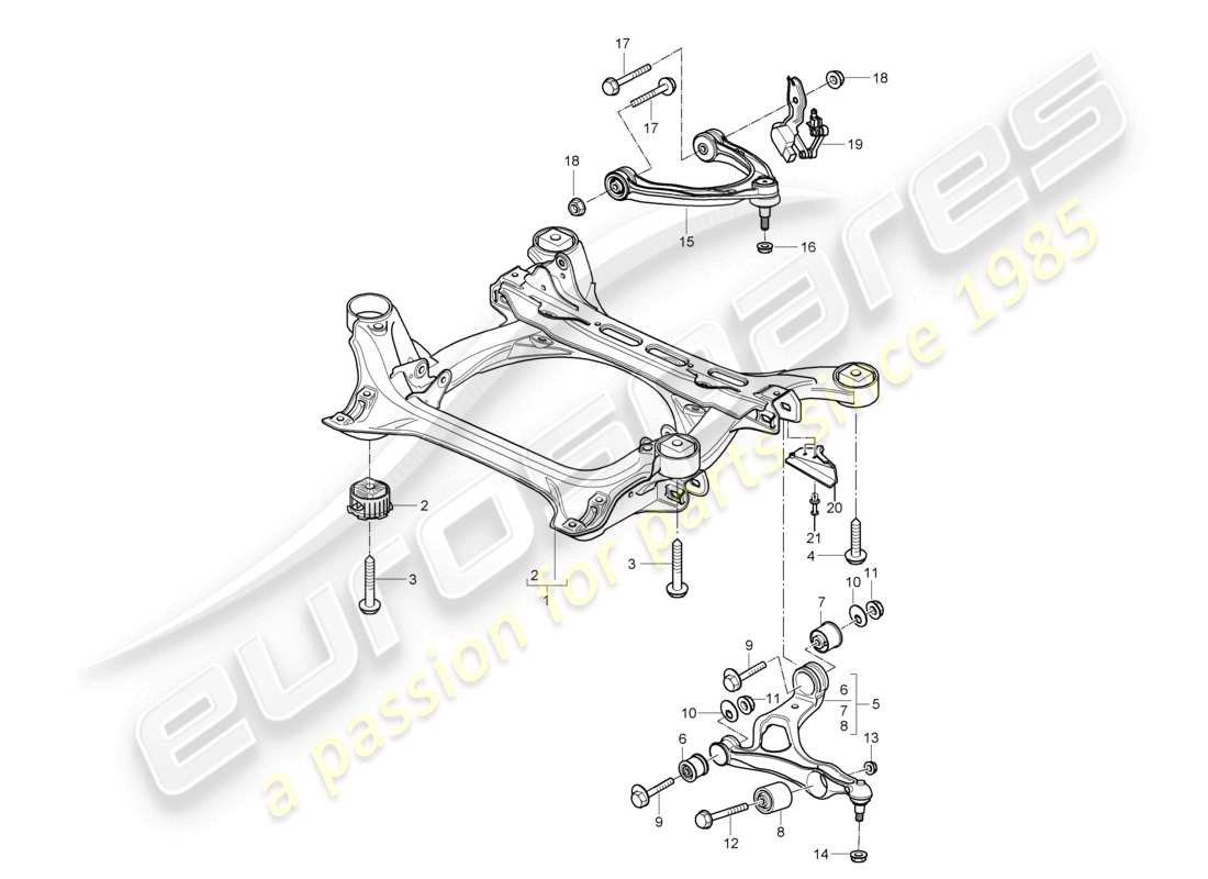 porsche 2010 (cayenne e1 9pa) suspension sub-frame wishbone headlight range control level sensor parts diagram