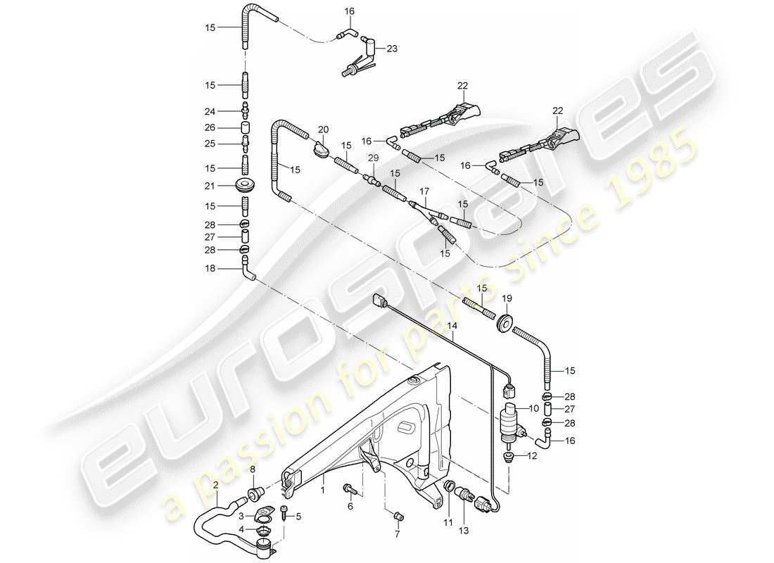 porsche 2007 (cayenne e1 9pa) windscreen washer system part diagram