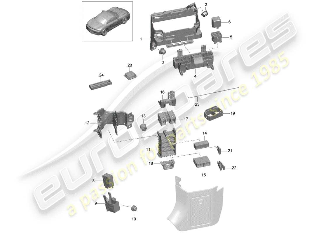 porsche 2015 (981 boxster) central electrics dashboard parts diagram