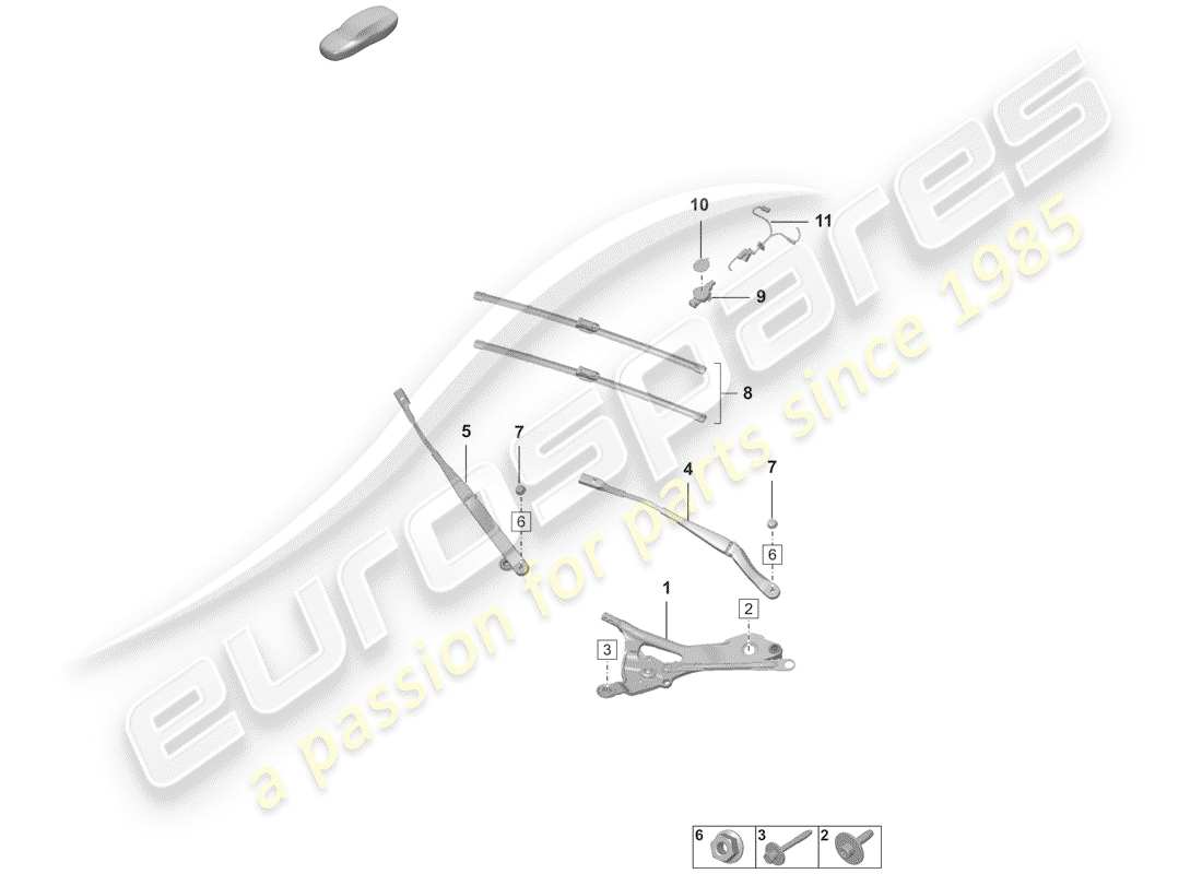 porsche 2020 (992-1) windscreen wiper system, compl rain sensor parts diagram