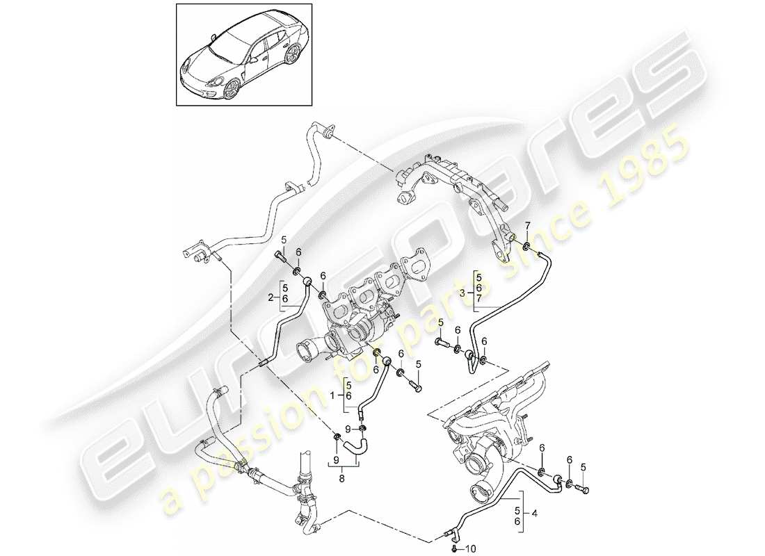 porsche 2011 (panamera 970) coolant pipe for exhaust gas turbocharger part diagram