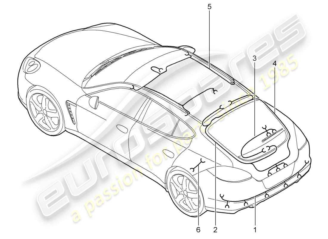 porsche 2016 (panamera 970) wiring looms rear spoiler roof trim rear lid anti-locking brake syst. -abs- brake pad wear display rear axle parts diagram