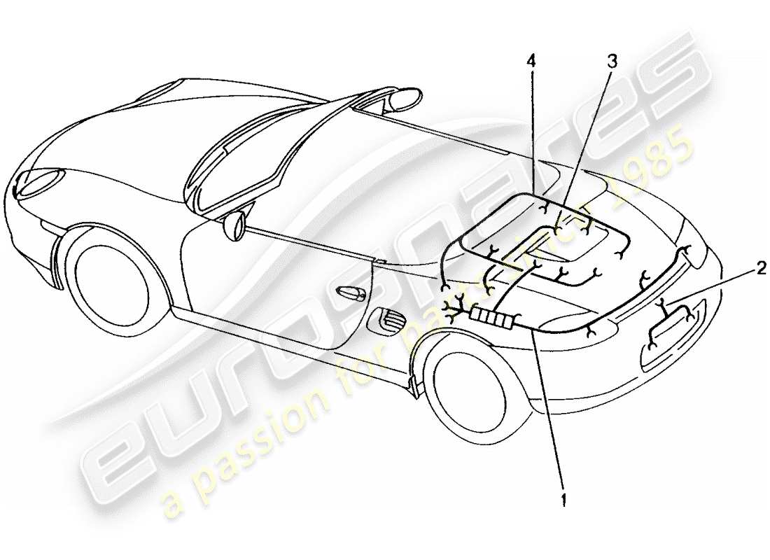 porsche 2000 (986 boxster) wiring looms rear end licence plate light additional brake light engine repair set anti-locking brake syst. -abs- brake pad wear display rear axle parts diagram