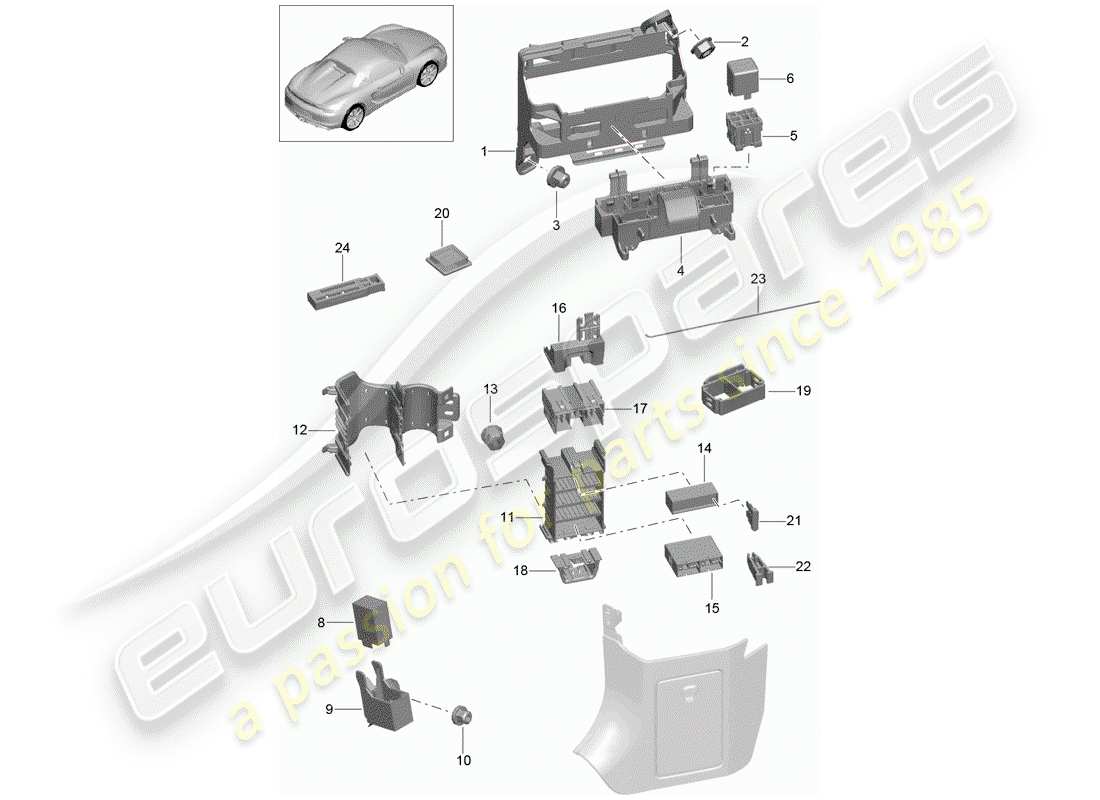 porsche 2016 (981 boxster spyder) central electrics dashboard parts diagram
