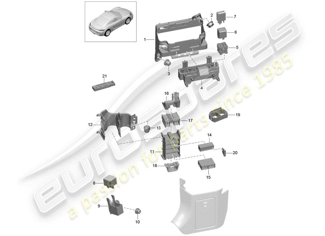 porsche 2018 (718 cayman) central electrics dashboard part diagram