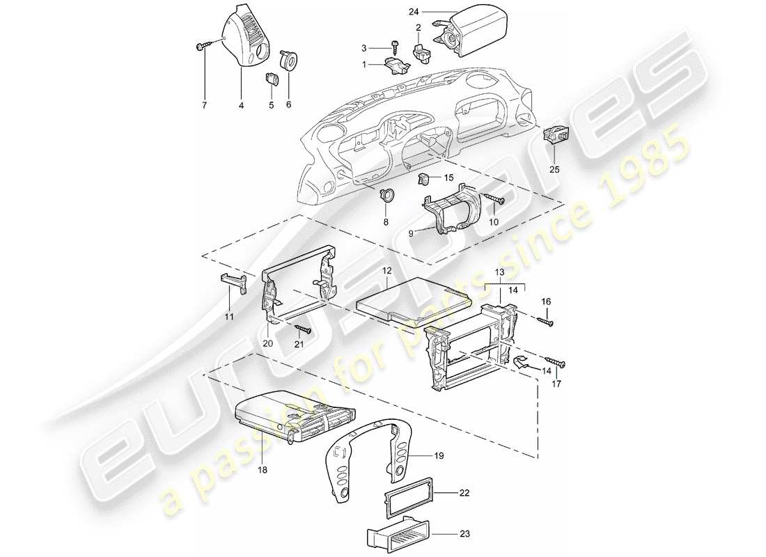 porsche 1997 (986 boxster) accessories instrument panel trim part diagram